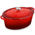 Velaze 7.5 QT Enameled Oval Dutch Oven Pot with Lid, Cast Iron Dutch Oven with Dual Handles for Bread Baking, Cooking, Frying, Non-stick Enamel Coated Cookware (RED)