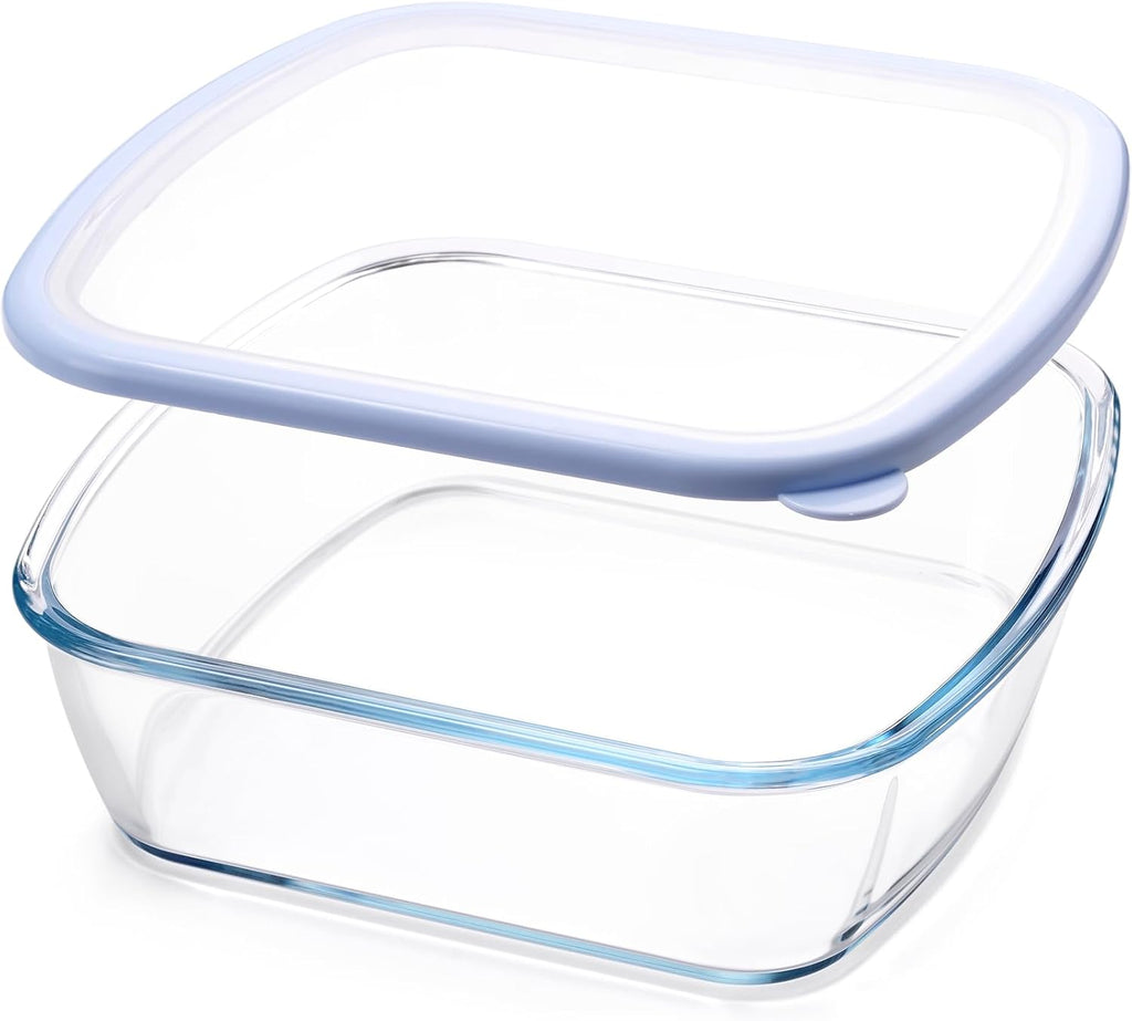 NUTRIUPS Glass Baking Dish - BPA-Free Lid, Square Casserole Pan for Oven & Dishwasher | 2.6L, Blue