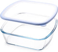 NUTRIUPS Glass Baking Dish - BPA-Free Lid, Square Casserole Pan for Oven & Dishwasher | 2.6L, Blue