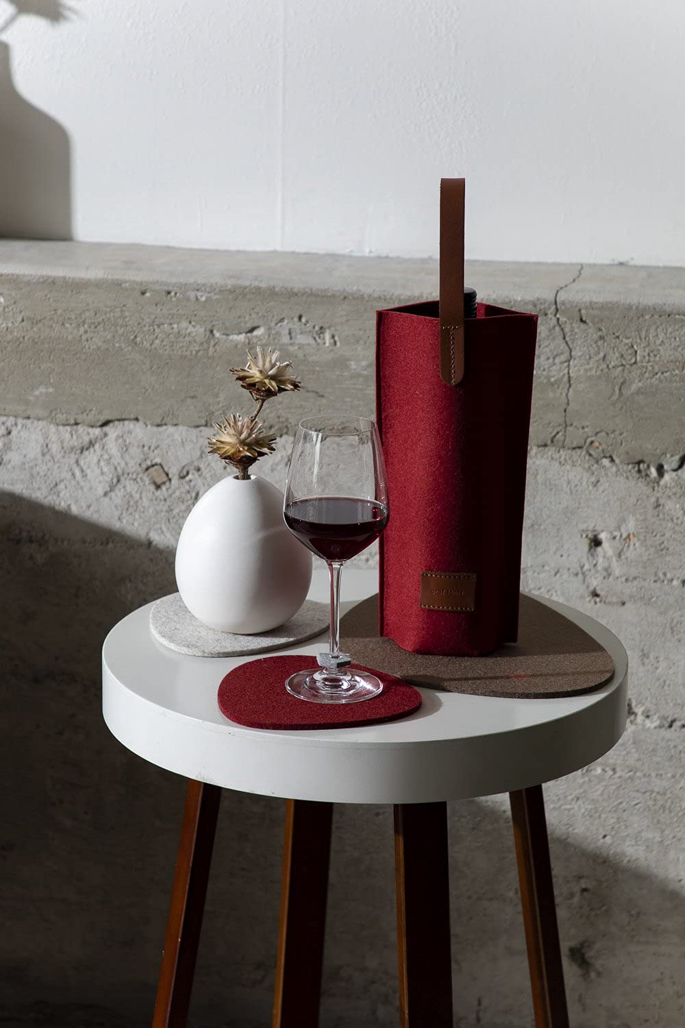 Graf Lantz Wine Bottle Cozy Carrier - 100% Merino Wool and Leather Handle - Fits One Standard Wine Bottle (Granite)