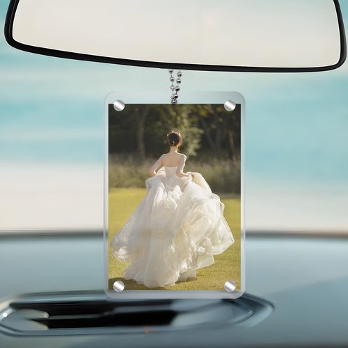 CYUXING 2Pcs Car Hanging Photo Holder Universal Magnetic Car Picture Frame Rear View Mirror Accessories Ornaments Decor Personalized Acrylic Transparent for Dads Gift