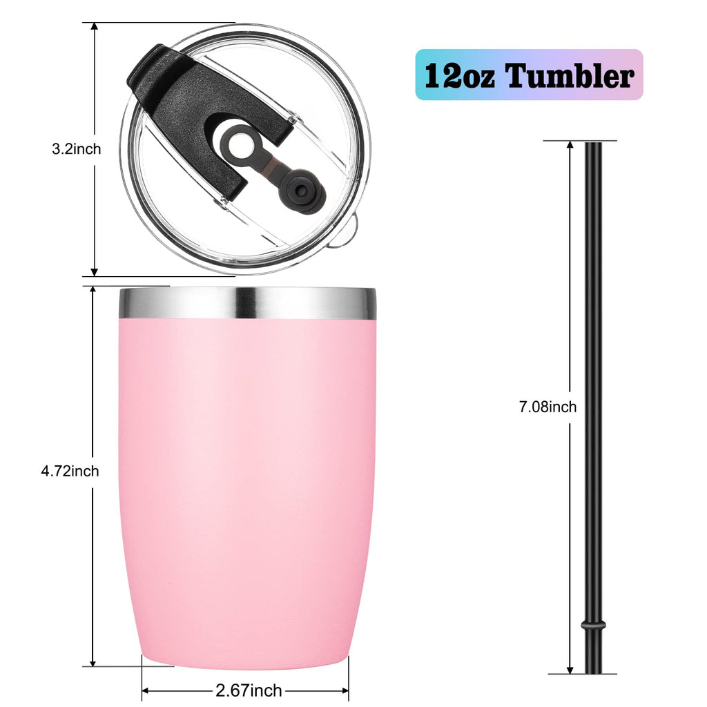 VEGOND Stainless Steel 12 oz Tumblers bulk Vacuum Insulated Double Wall Travel Tumbler with Lid and Straw Reusable Tumbler,Pink 12 pack