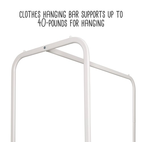 Honey-Can-Do Clothing Rack, Clothes Rack with Wood Shelf, Freestanding, Easy to Assemble Garment Rack, Standing Metal Sturdy, Small Space Storage Solution, with Shoe Storage and Wheels, White