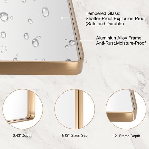 LOAAO Gold Bathroom Mirror - 60”x30” Rounded Rectangle Design | Brushed Gold Frame, Anti-Rust, Versatile Mounting Options