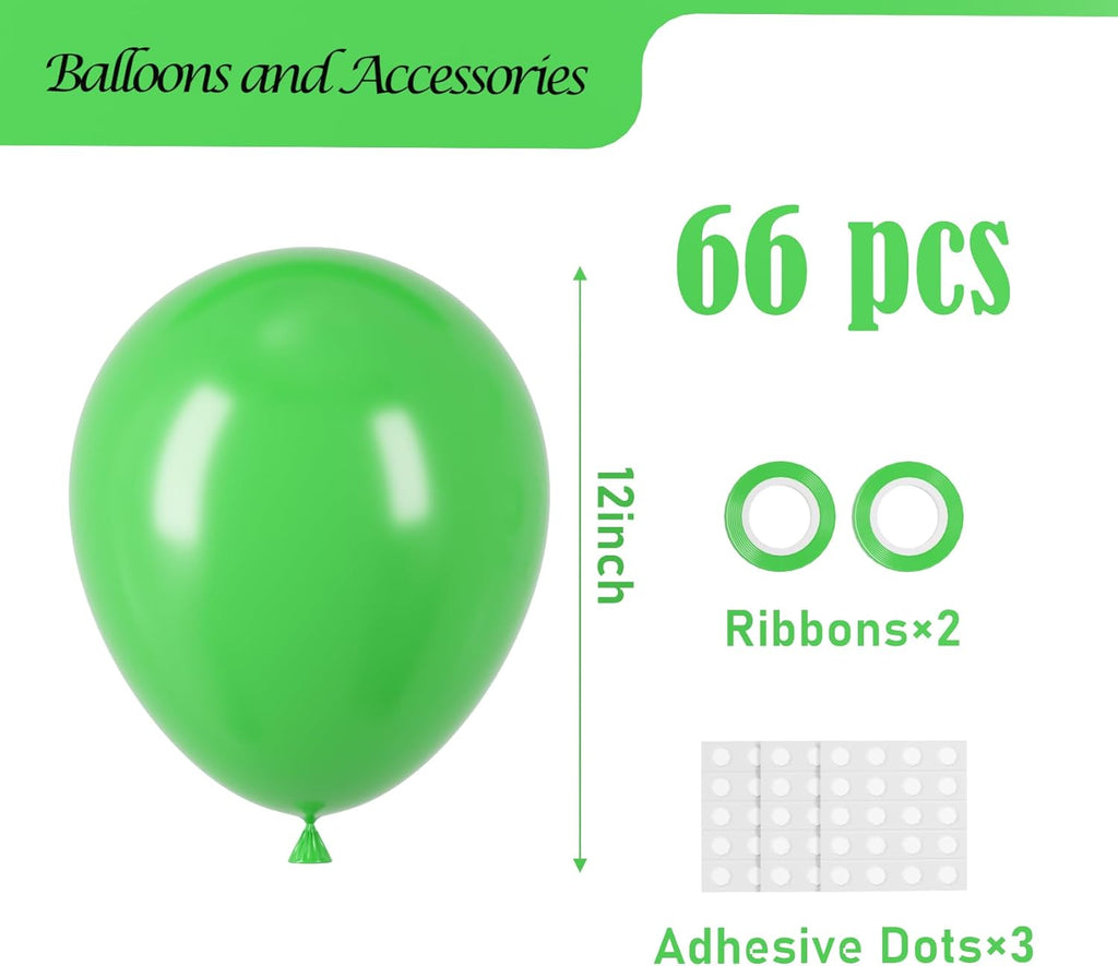 Voircoloria Green Balloons - 12-Inch Latex Balloons | 66-Pack for Graduation, Weddings, and Parties