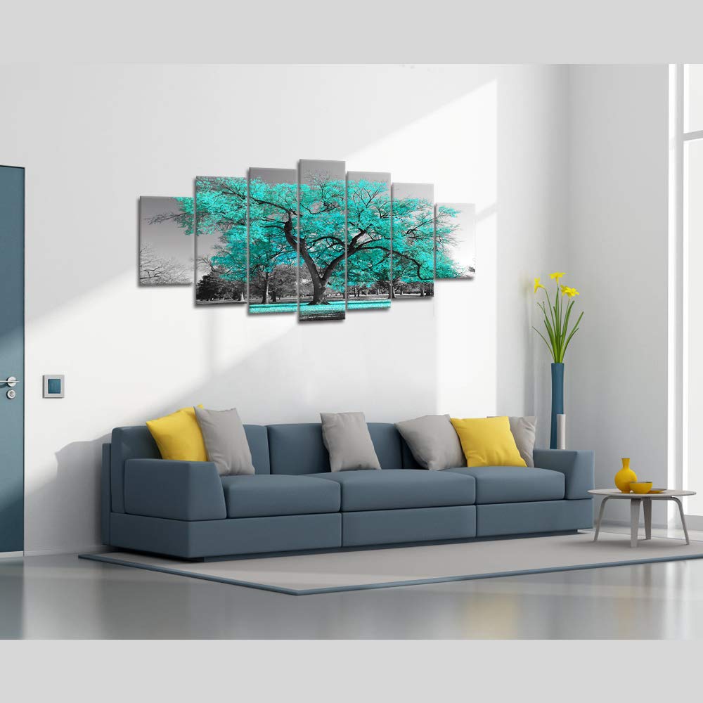 Visual Art Decor Large Canvas Wall Art Teal Tree Landscape Wall Art Turquoise Tree Painting Framed Arwork Living Room Bedroom Home Office Decoration, Framed 70inx32in