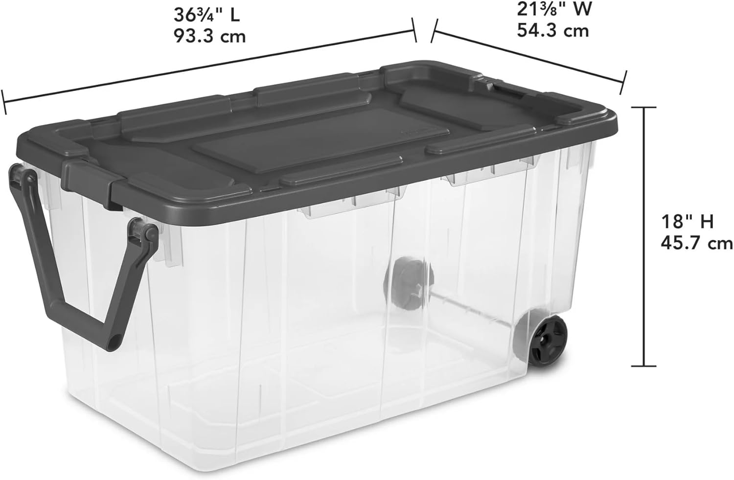 Stacker 160 Quart Wheeled Bin - Extra Large Durable Clear Storage with Latch Lid & Pull Handle | Gray, 2 Count