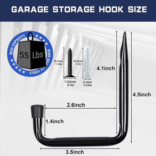Dreecy J Heavy-Duty Utility Hooks - Black Garage Storage Solution | 6-Pack for Organizing