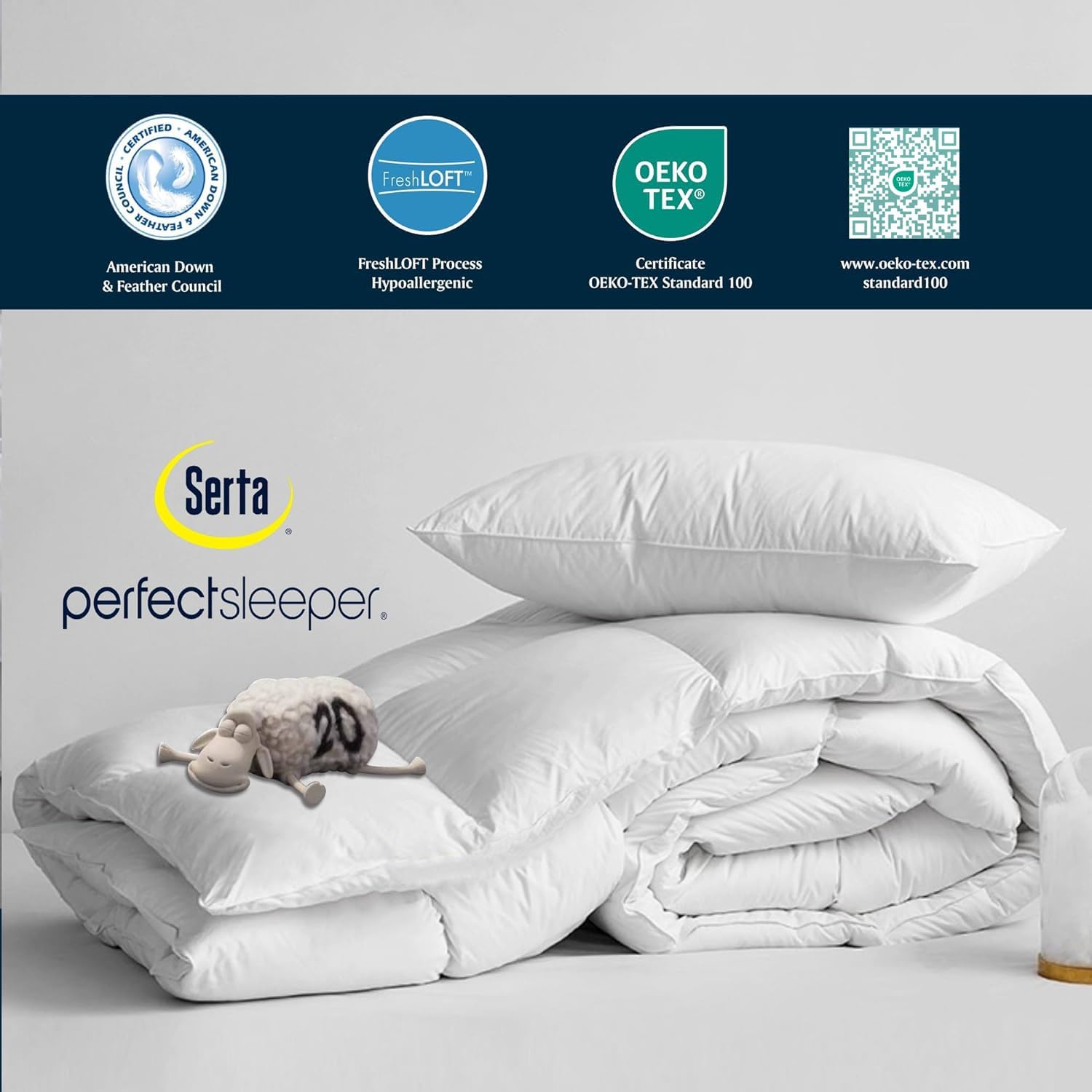 Serta Goose Feather Down Comforter - Luxurious Hypoallergenic Twin Size Duvet Insert | 100% Cotton, Medium Warmth, White 68 x 90 Inch