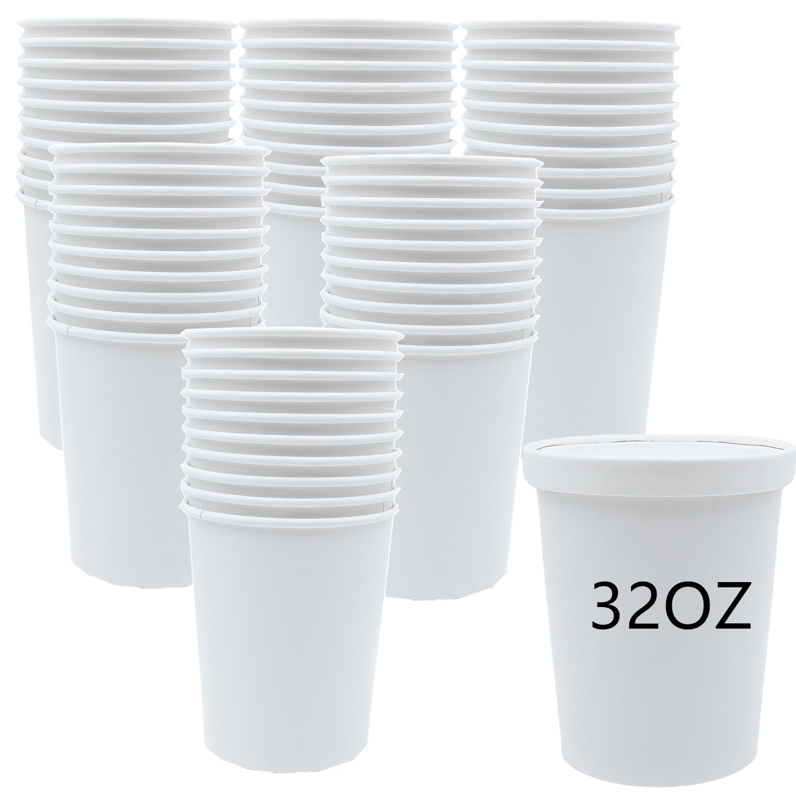 Zentriqlla 30 Pack 32oz Paper Ice Cream Bowls, White Paper Soup Containers with Lids, Microwave & Freezer Safe Food Cups, Large Takeout To Go Containers for Wedding, Restaurant Supplies