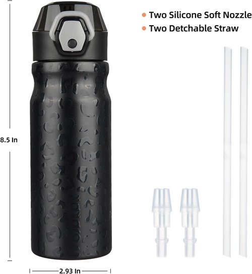 BJPKPK 18oz Insulated Water Bottle - Stainless Steel, BPA-Free, Leak-Proof, Black Leopard Design