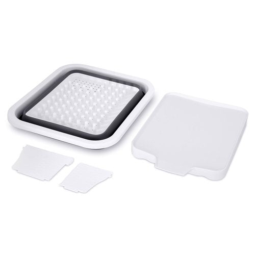 Copco White Collapsible Dish Rack with Soft Pegs to Prevent Scracthes on Glasses, Pans, ect, Allowing Optimal Drying, Featuring Angled Drain Board and Removable Flatware Caddy Maximum Drying Space