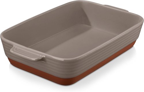 MALACASA Lasagne Dish - 4.8 Qt Brown Ceramic Baking Pan with Handles | 9 x 13 Inches, Deep Casserole Dish