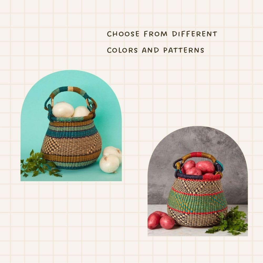 Small Fruit Basket for Kitchen Counter, Boho Pattern in Red, Green and Black, 10 Inch Wide