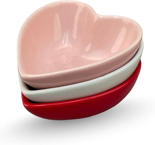 BIA Heart Dish Set - 3-Piece 6 oz Heart-Shaped Stoneware Serveware for Snacks & Desserts