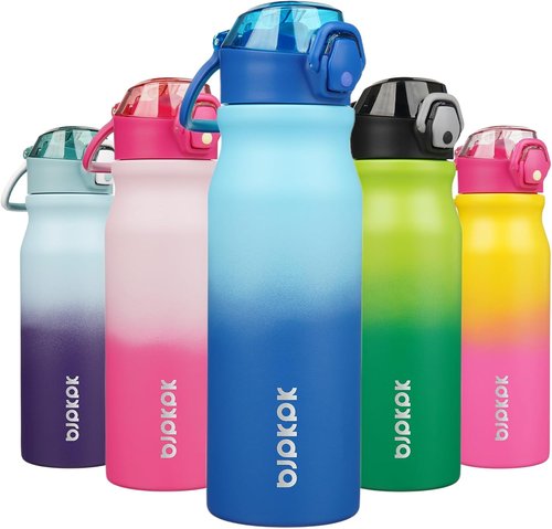 BJPKPK Insulated Water Bottle - 25oz Stainless Steel Flask with Straw & Carry Handle | Sky Color