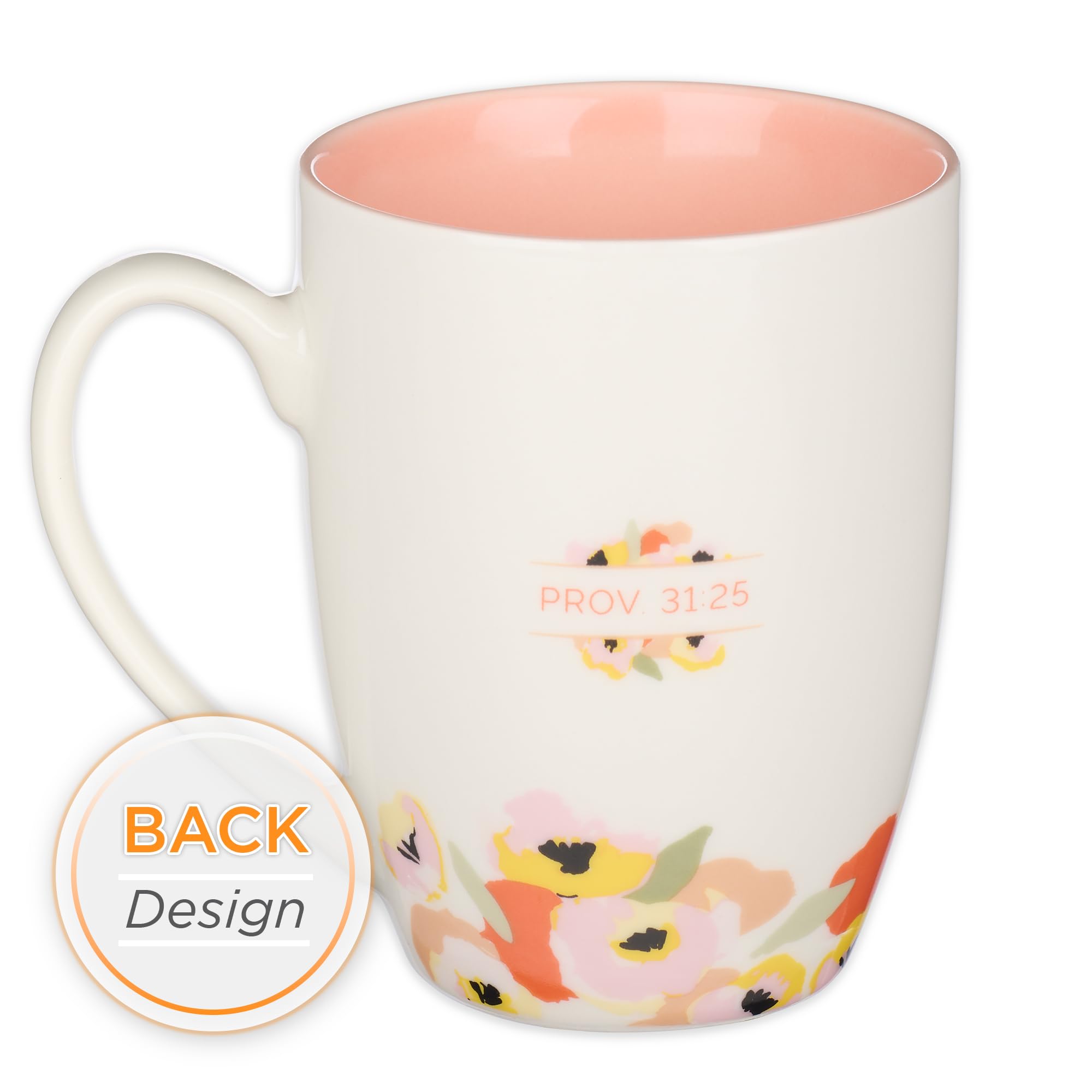 Strength and Dignity Peach Poppy Ceramic Coffee Mug - Proverbs 31:25