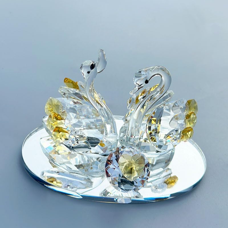 Skiennix Handcrafted Crystal Swan Figurine - Elegant Decorative Glass Sculpture for Home & Gifts (Golden)