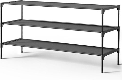 Kitsure Shoe Rack - Stackable Non-Woven Shoe Organizer for Closet & Entryway | 3-Tier, Black, 36.2" Wide