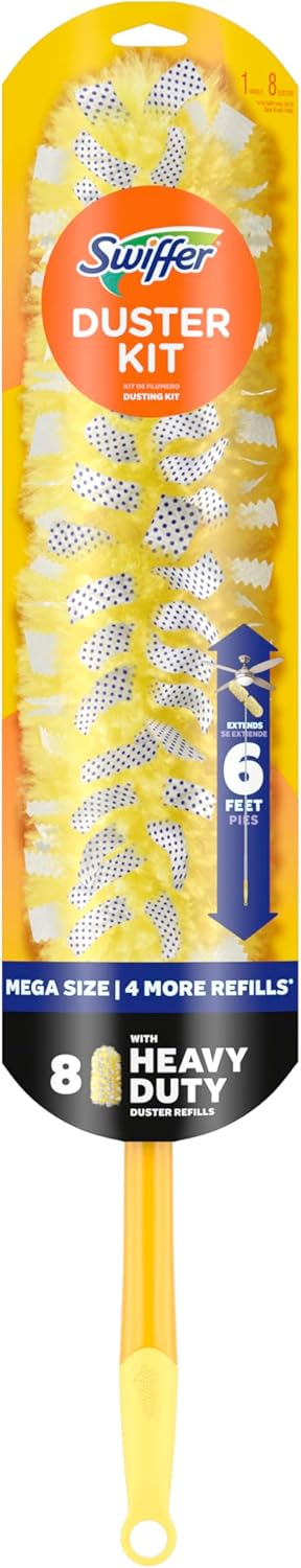 Swiffer Duster Kit - Heavy Duty Starter Kit with 8 Refills & 6 ft Super Extendable Handle