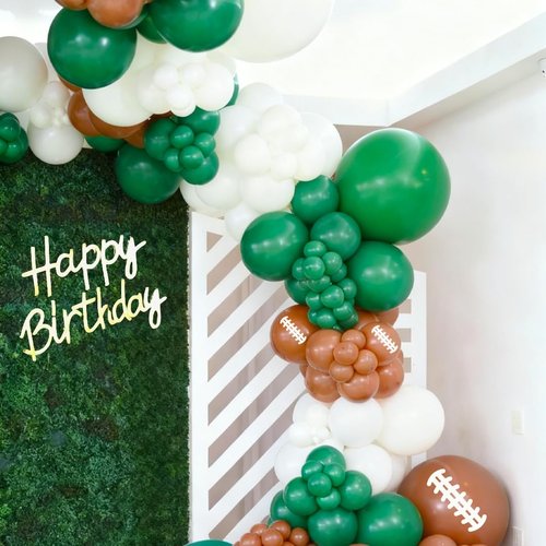 Football Balloons, 12 Inch Dark Green Black Sand with Brown Printed Sports Latex Balloon for Football Sport Themed Birthday Party Decor Baby Shower Decorations Supplies