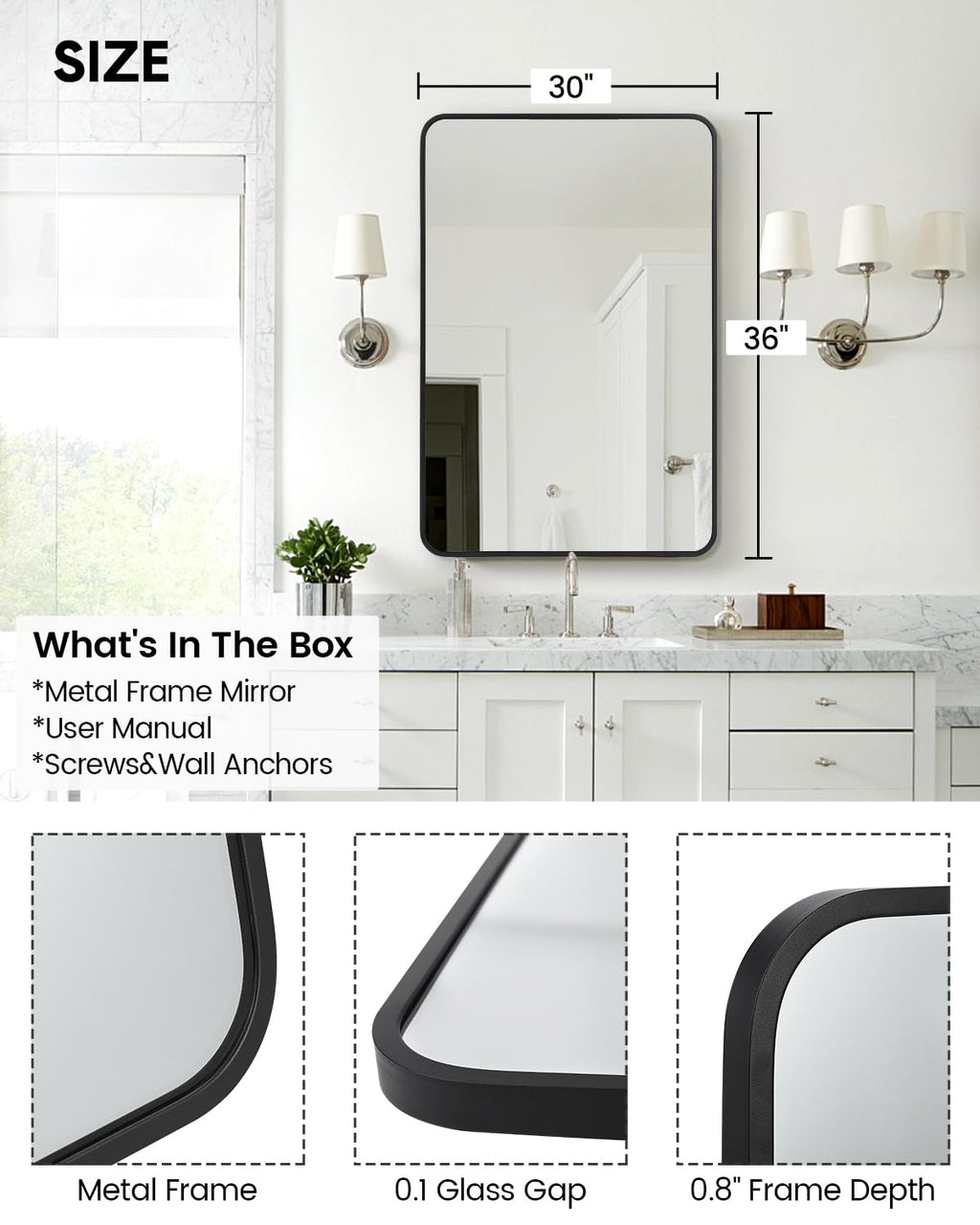 IDEALHOUSE HD Eco-Friendly Bathroom Mirror – Aesthetically Pleasing and Versatile 22 x 30 Inch Vanity Mirror for Over Sink, Available in Varied Sizes, Hangs Horizontally or Vertically, Easy To Install