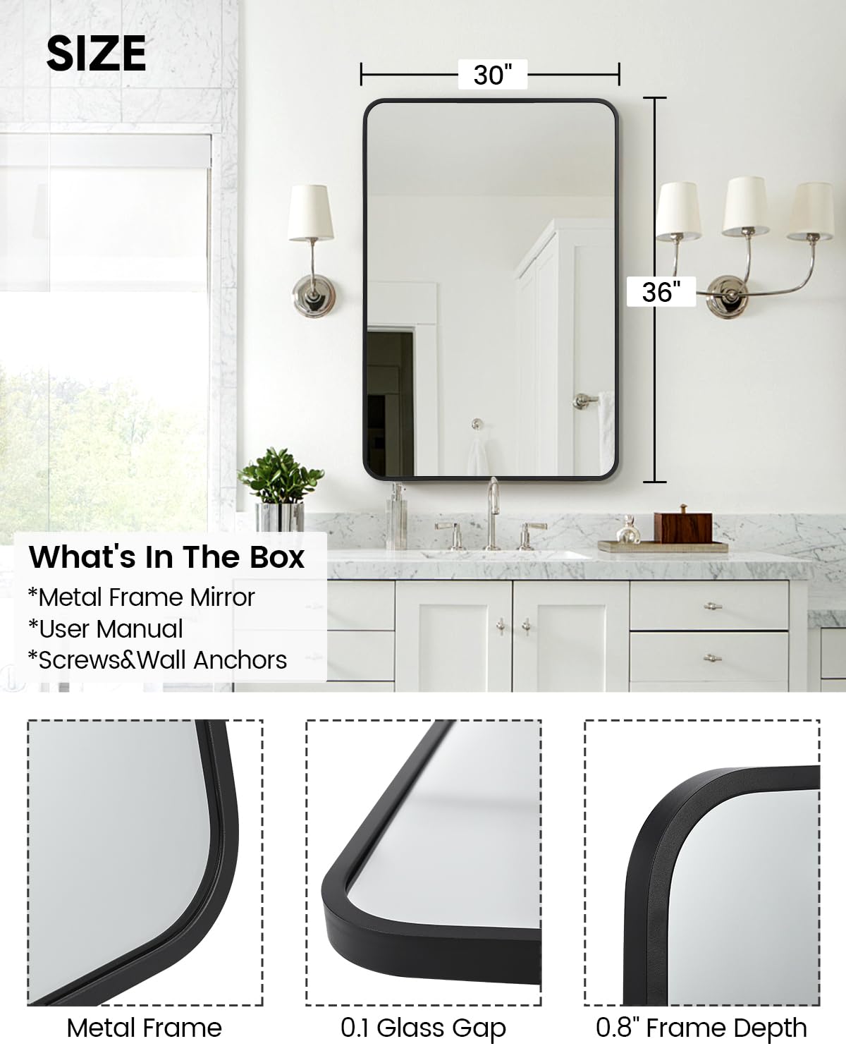 IDEALHOUSE HD Eco-Friendly Bathroom Mirror – Aesthetically Pleasing and Versatile 22 x 30 Inch Vanity Mirror for Over Sink, Available in Varied Sizes, Hangs Horizontally or Vertically, Easy To Install