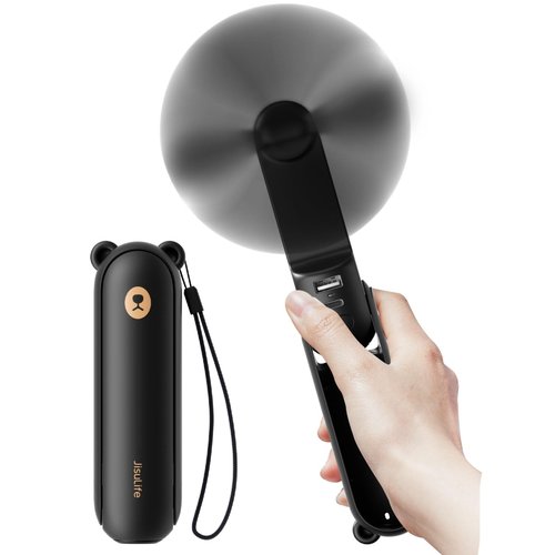 JISULIFE Handheld Fan with 4500 mAh Powerbank Max 37 Hours Runtime, Pocket Portable Battery Operated or USB Powered Folding Personal Fan, 3 Speeds, Valentines Day Gifts for Her Him-Black