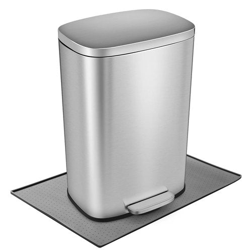 Trash Can Mat, Silicone Material with Non-Slip Particles to Prevent Trash Can Movement and Protect Floors, Raised Edges to Prevent Spills, Suitable for Kitchen, Living Room, Bedroom (11.8"x18.9")