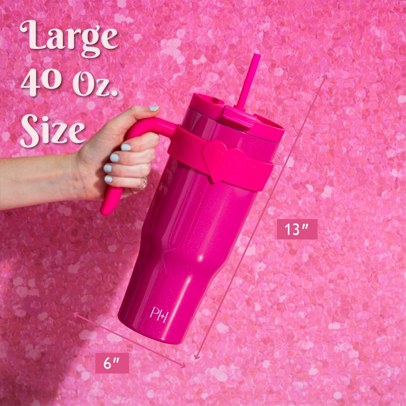 40 oz Double-Wall Insulated Tumbler with 2-in-1 Lid - Hot Pink
