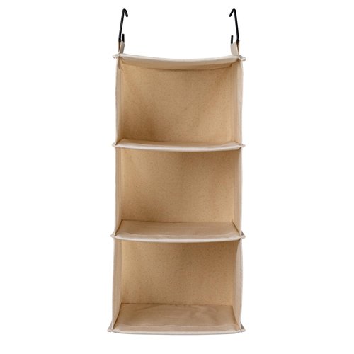 Household Essentials Cedarline 3-Shelf Hanging Closet Organizer, Heavy-Duty Cotton Canvas, Natural