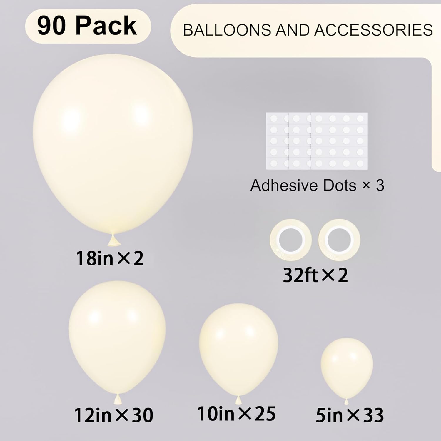Voircoloria Ivory Balloon Garland Kit - 90 Pack in 5 Sizes for Weddings, Graduations, and Parties