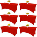 HAISIWLKJ 6 Pack Table Cloth 8ft Red Tablecloths for Rectangle Folding Table Spandex Fitted Stretch Cover Wrinkle Resistant Washable Protector for Party, Wedding, Banquet, Festival.