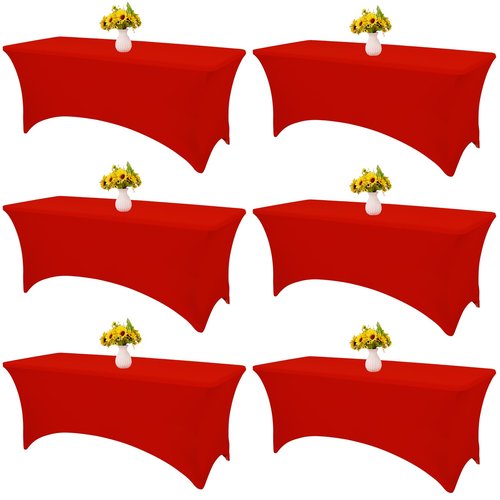 HAISIWLKJ 6 Pack Table Cloth 8ft Red Tablecloths for Rectangle Folding Table Spandex Fitted Stretch Cover Wrinkle Resistant Washable Protector for Party, Wedding, Banquet, Festival.