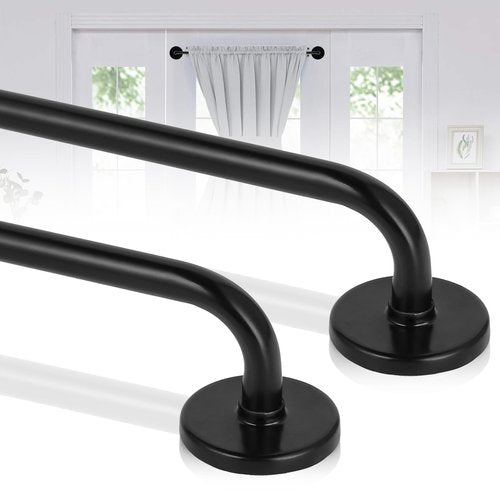 Ruiony 2 Pack Magnetic Curtain Rod for Metal Doors, French Door Curtain Rods Adjustable from 17 to 30 Inch, 3/8 Inch Diameter, Magnetic Cafe Curtains Rod, No Tool and Easy Installation, Black