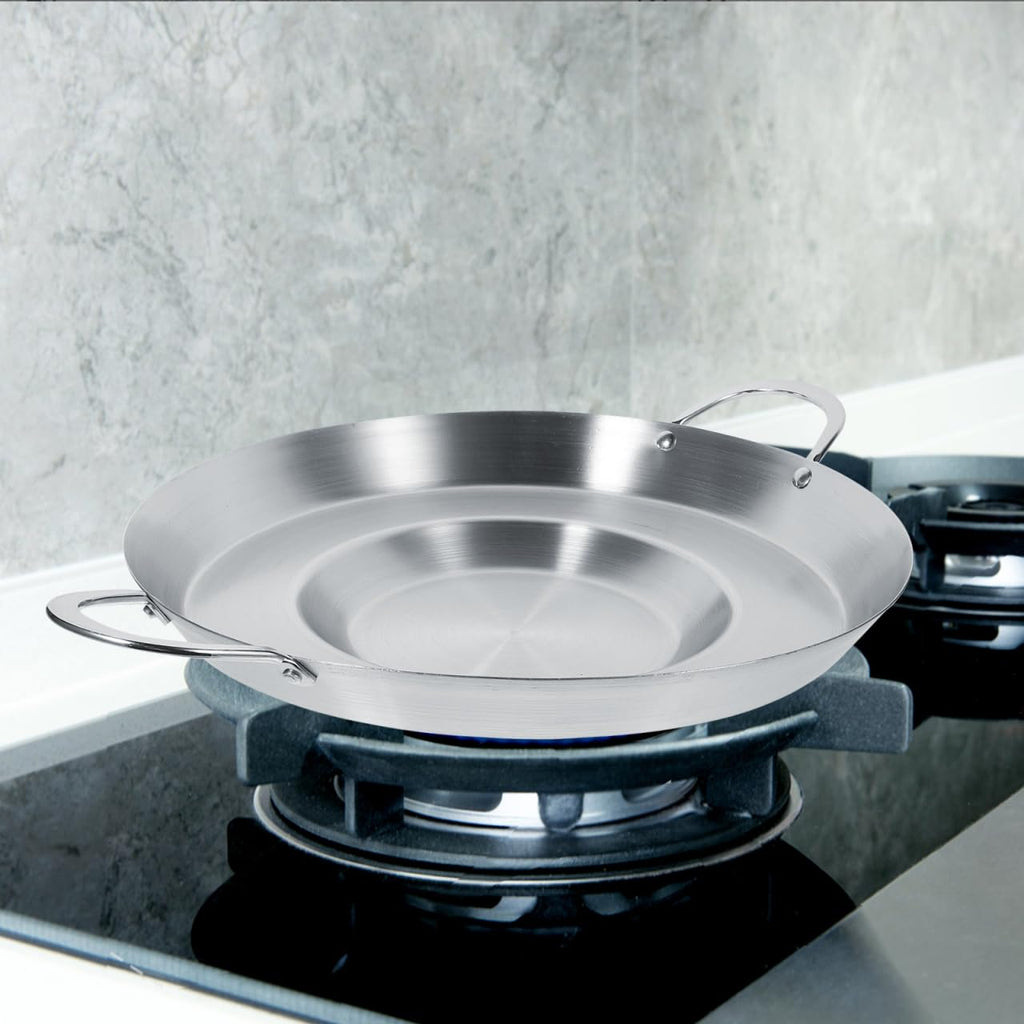 Hemoton 19.7 Inch Stainless Steel Concave Mexican Skillet Pan for Deep Frying and Stir Frying Compatible with Gas and Induction Cookers