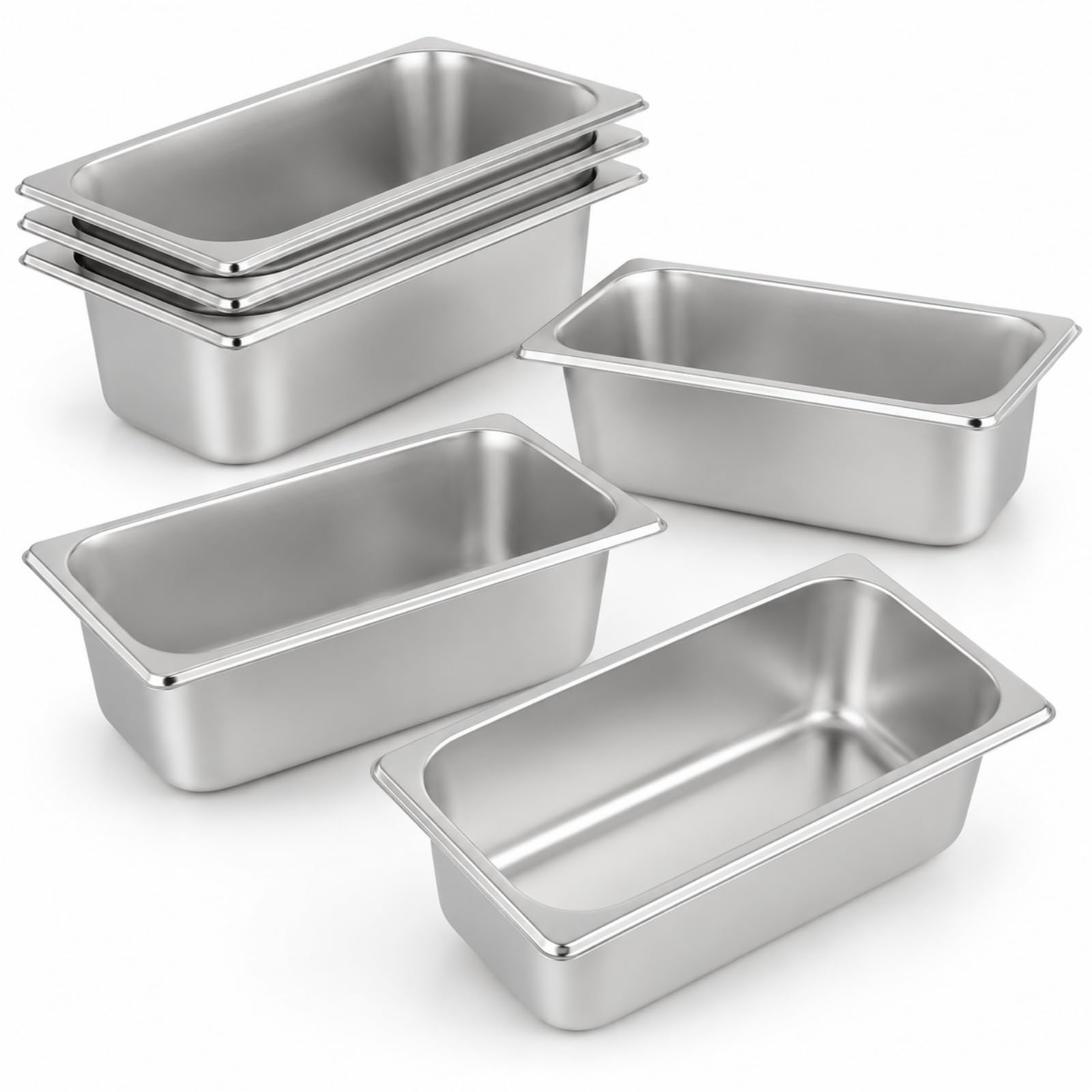 YOUNTHYE 6 Pack 1/3 Size Hotel Pans, 4 Inch Deep Stainless Steel Steam Table Pans for Chafing Dishes, Buffet, Catering, Restaurant Food Prep and Storage