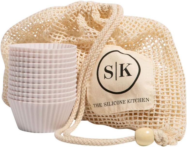 Silicone Kitchen Reusable Baking Cups - Non-Toxic, BPA-Free, Dishwasher Safe | Pack of 12, Designer White