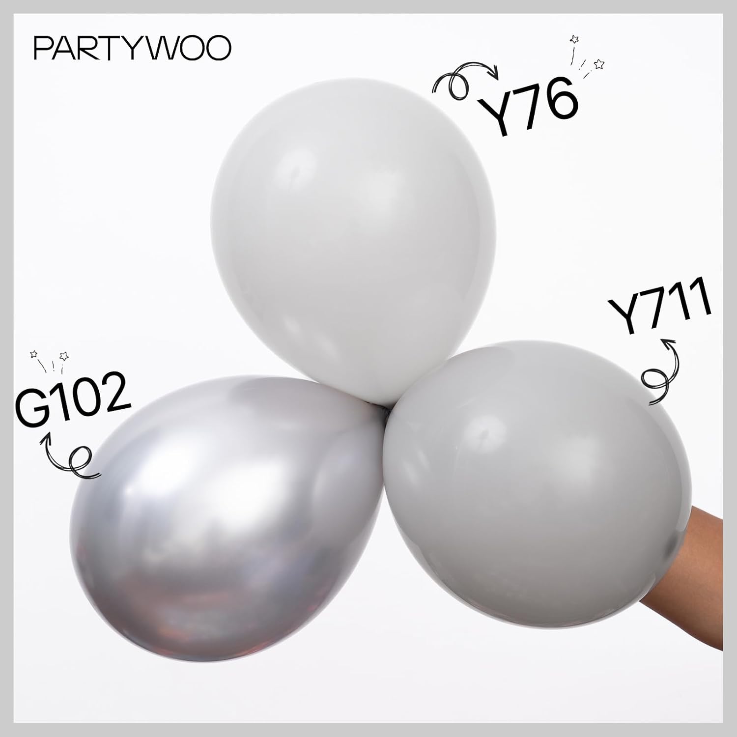 PartyWoo Silver Balloon Arch Kit - 155 Pcs in Various Sizes for Birthday, Graduation, Wedding Decor