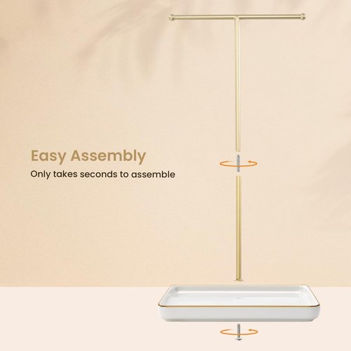 Lolalet Necklace Holder, Jewelry Display Stand with Ceramic Base Tray Jewelry Organizer Tree for Necklaces Bracelets Earrings Rings -White, 1 Tier