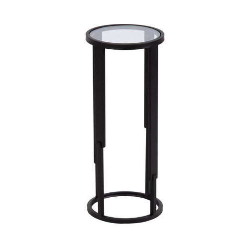 Kate and Laurel Ravalli Modern Drink Table, 9 x 9 x 20, Black and Clear Glass, Unique Round Tempered Glass Accent Pedestal Table for Use as Indoor Plant Stand