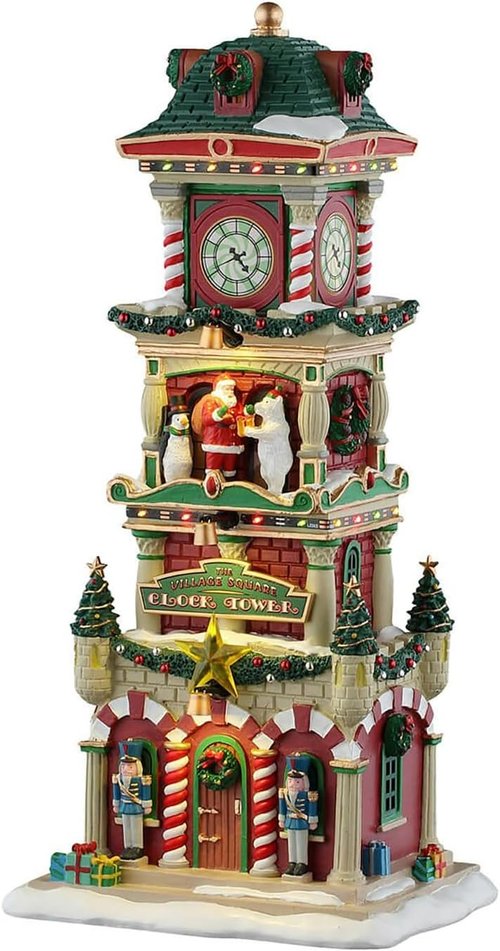 Lemax Village Square Clock Tower - Battery-Operated Lighted Building | #55320
