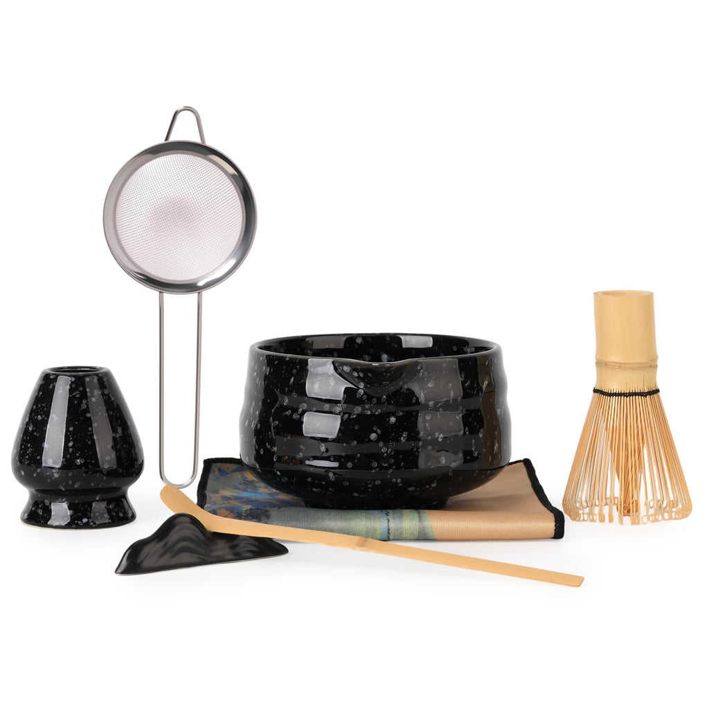 VONAHAST Japanese Matcha Whisk Set - 7-Piece Kit Bamboo Chasen, Ceramic Bowl with Spout, Stainless Steel Sifter & Holder Yellow