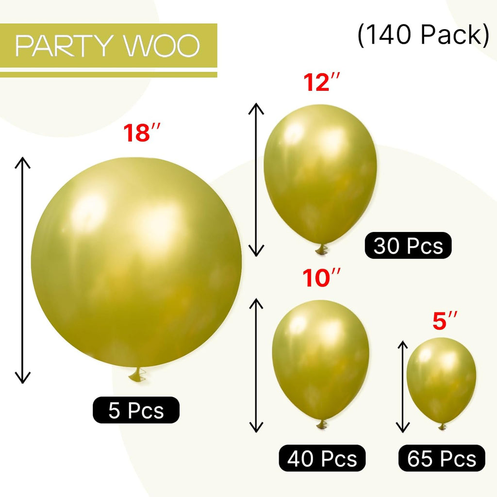 PartyWoo Metallic Lime Green Balloons - 140-Piece Arch Kit for Spring Birthday & Tea Party Decor | 5-12 Inch Sizes