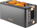 Mecity 4-Slice Toaster - Long Slot Design with Warming Rack & 6 Browning Settings | Stainless Steel, Grey