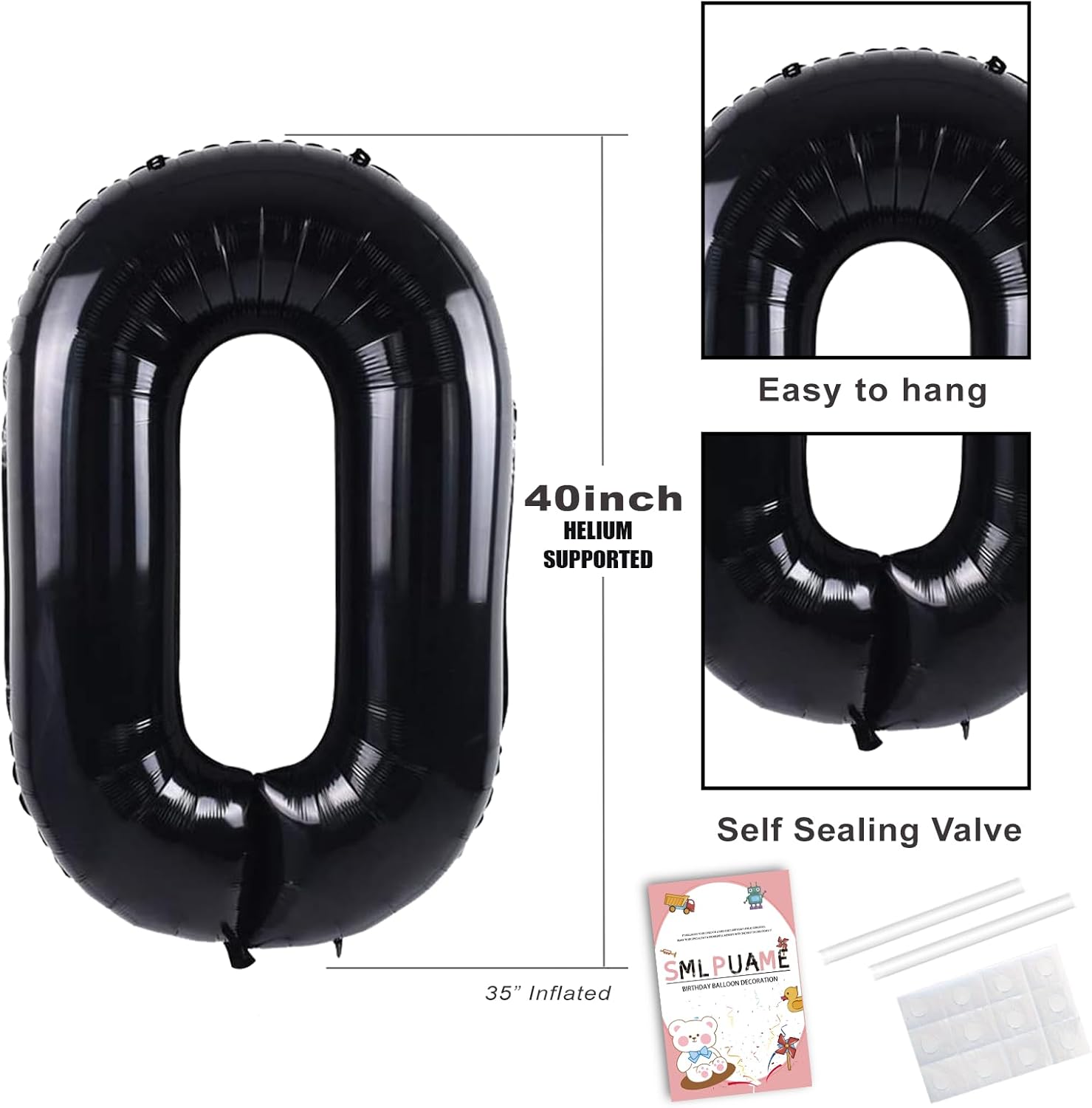 Smlpuame 40-Inch Black Number Balloon 0-9 | Large Helium Foil Balloons for Birthday & Wedding Celebrations