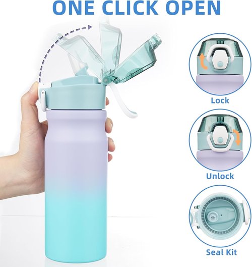 BJPKPK Insulated Water Bottle - 18oz Stainless Steel Flask with Straw, Leak-Proof Lid & Carry Handle | Lavender Green