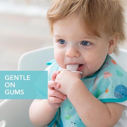 Bumkins Baby Utensils Set - Chewtensils Silicone Spoons & Fork for Self-Feeding | Soft Practice Tools for Babies 6+ Months - Sand Beige