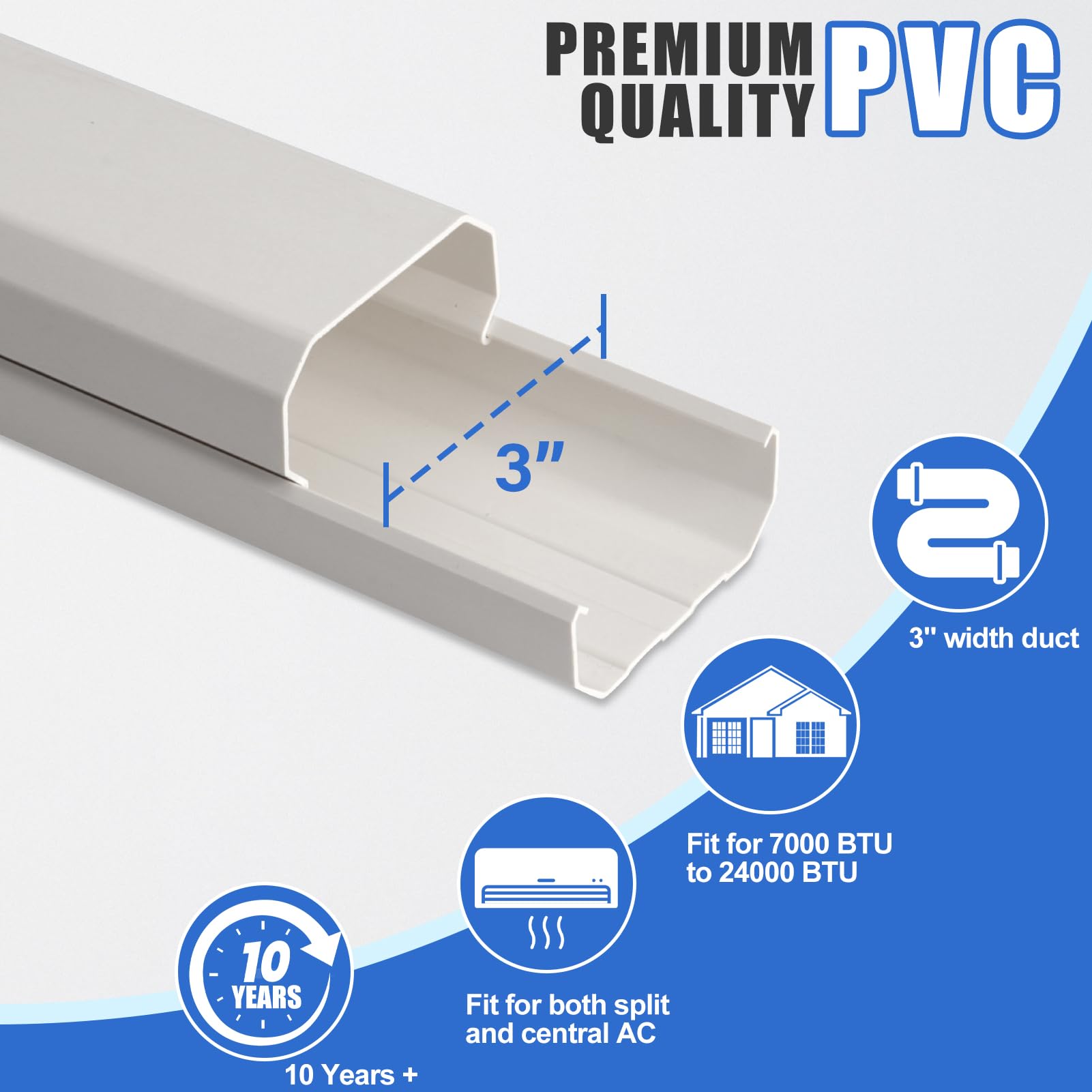 SUREPHON 3" 7.5Ft Mini Split Line Set Cover,Plastic Line Kit for Outside Units, Mini Split Air Conditioner, Central AC and Heat Pump