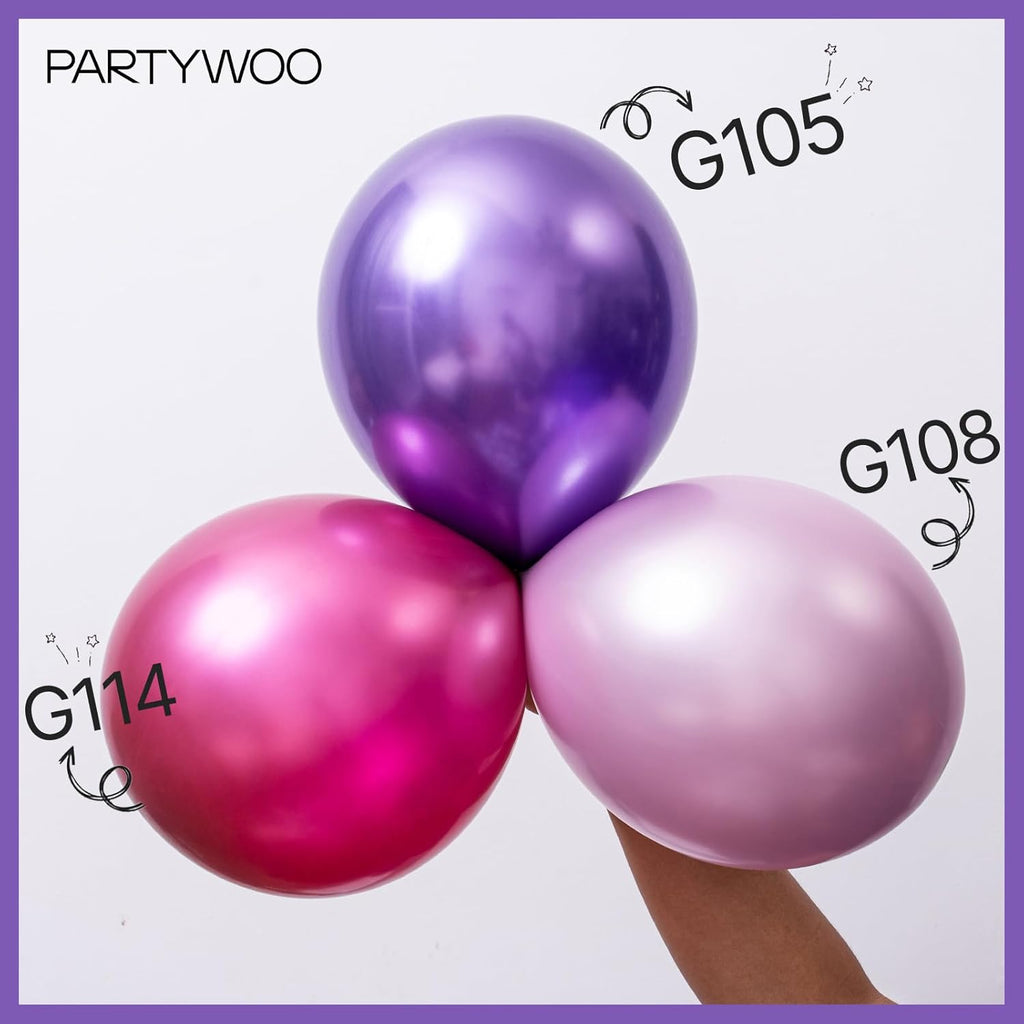 PartyWoo Balloon Garland - 100 Pcs Pink, Purple & Metallic Balloons | Perfect for Birthday & Party Decor